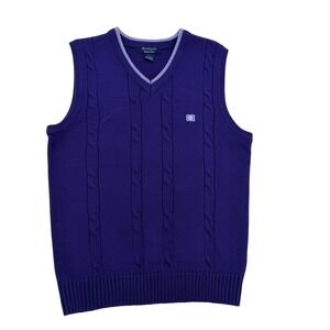 Southpole Signature Series Mens L Purple Cable Knit V-Neck Sweater Vest Preppy